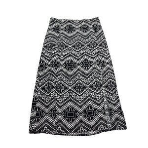Express Straight Midi Skirt Black White Geometric Pattern M Side Slit Smocked
